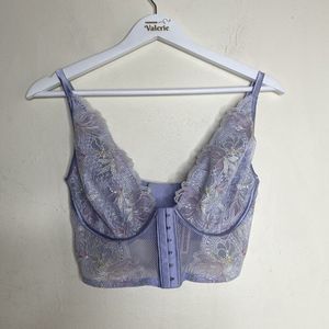 Victorias Secret Luxe Purple Sparkle Mesh Sheer Bra Bralette Size S-DD